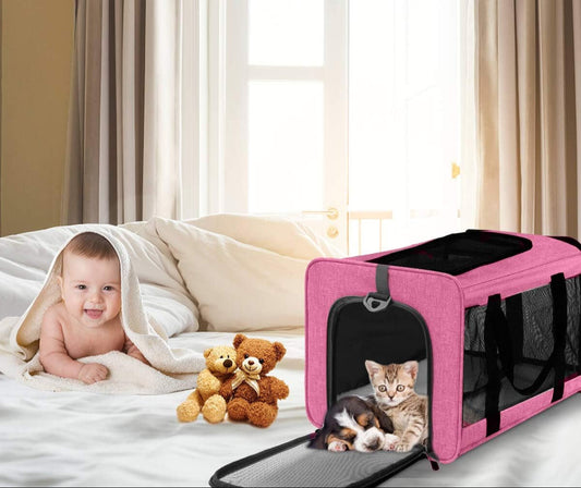Large Cat Carriers Dog Carrier Pet Carrier for Large Cats Dogs Puppies up to 25 Lbs, Big Dog Carrier Soft Sided, Collapsible Travel Puppy Carrier - Large Rose