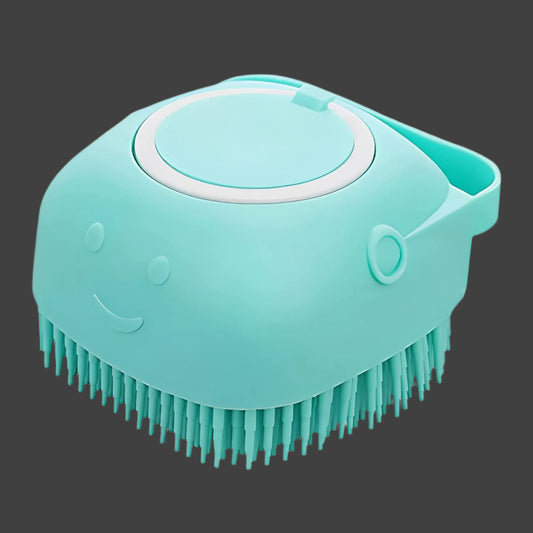 Dog Cat Bath Brush Comb Silicone Rubber Dog /Puppy Massage Brush Hair Fur Grooming Cleaning Brush Soft Shampoo Dispenser (Blue)